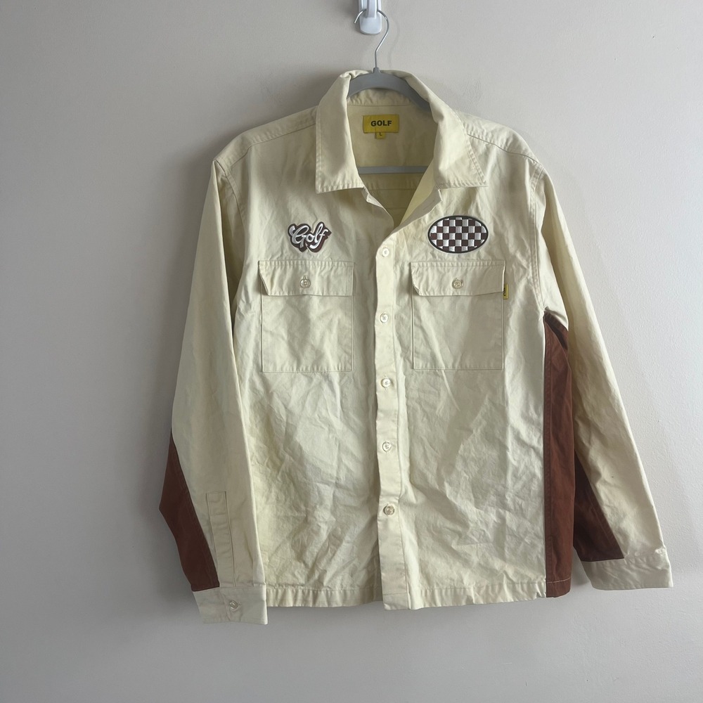 Golf Wang Cream Brown Checkered Racing Work Shirt Mens Large Tyler The Creator